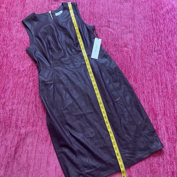 Calvin Klein Faux Leather Sleeveless Sheath Dress Purple Plum Size 8 - Picture 10 of 11